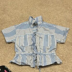 Blue and White Striped Top and Skirt Set